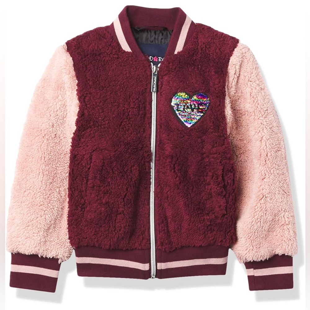 Limited Too Girls Fleece Varsity Jacket Pink Maroon Flip Sequins Heart Dtl 3-4T